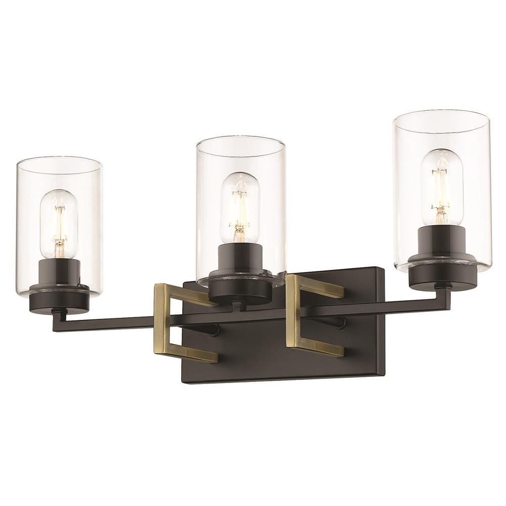Golden Lighting 6070-BA3 BLK-AB Tribeca 3-Light Bath Vanity in Black with Aged Brass Accents